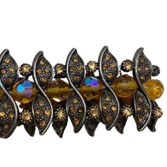 Antiqued Gold Tone and Yellow Stone Stretch Bracelet - Picture 3 of 4